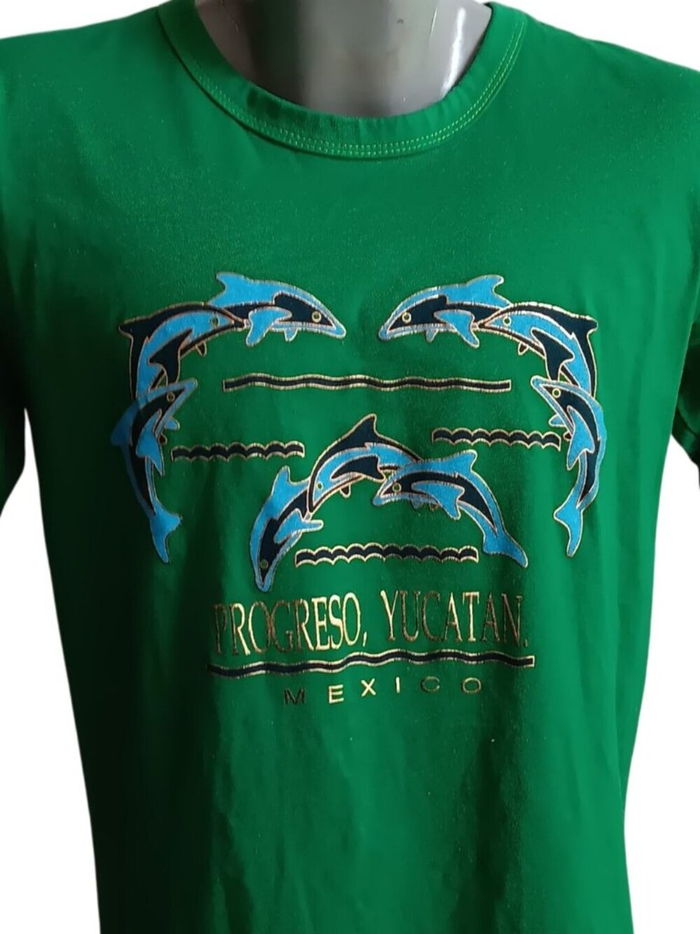 Vintage T-shirt Large Yucatan Mexico 1990s Green Progreso Dolphin New Vacation